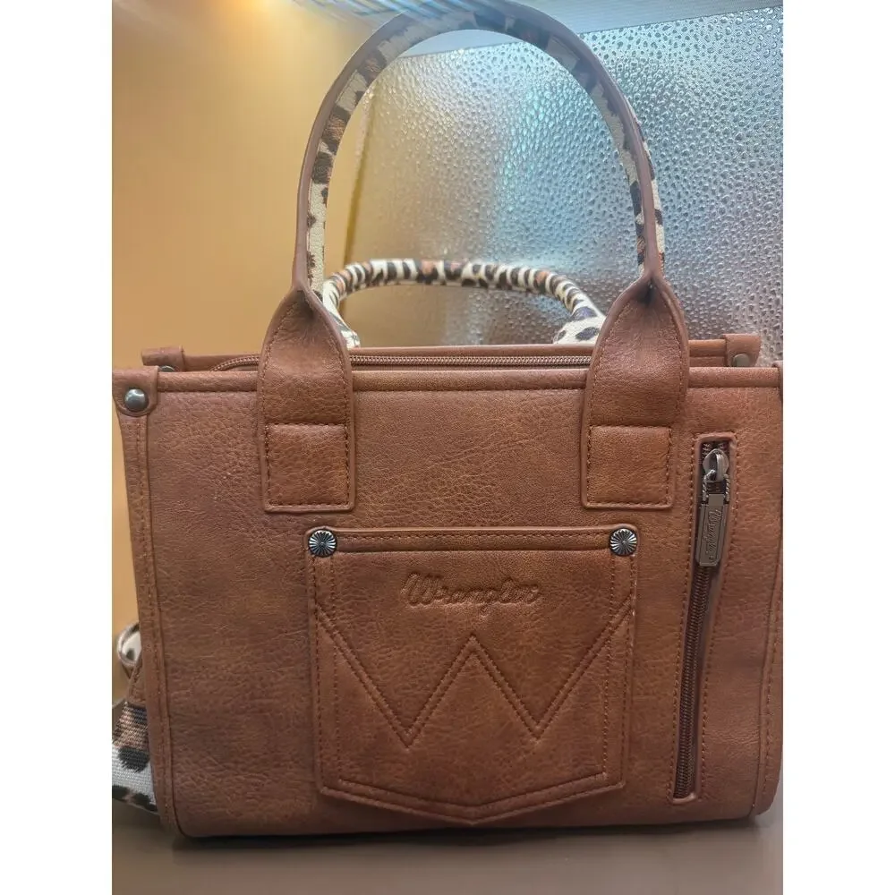 Wrangler Brown Leopard Print Satchel Crossbody Handbag Western Purse - Picture 5 of 13